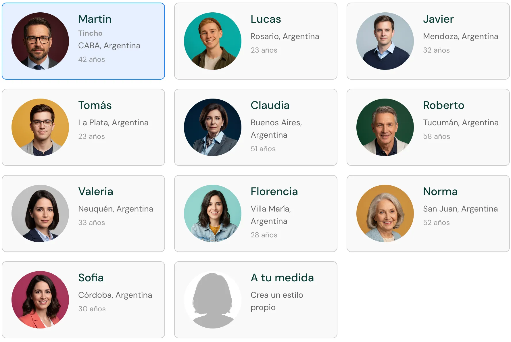 Listado de Avatars disponibles