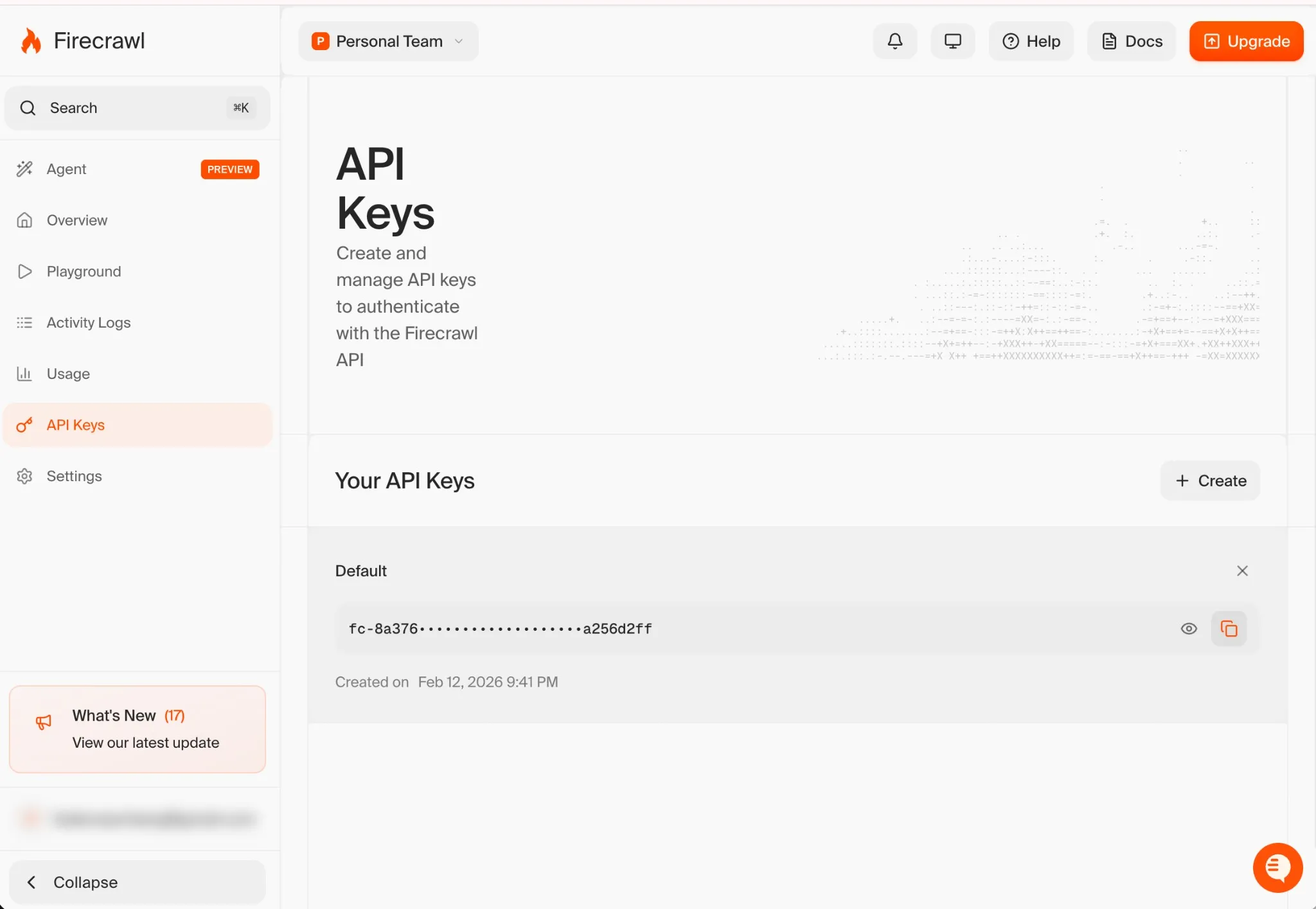 Página de API Keys de Firecrawl