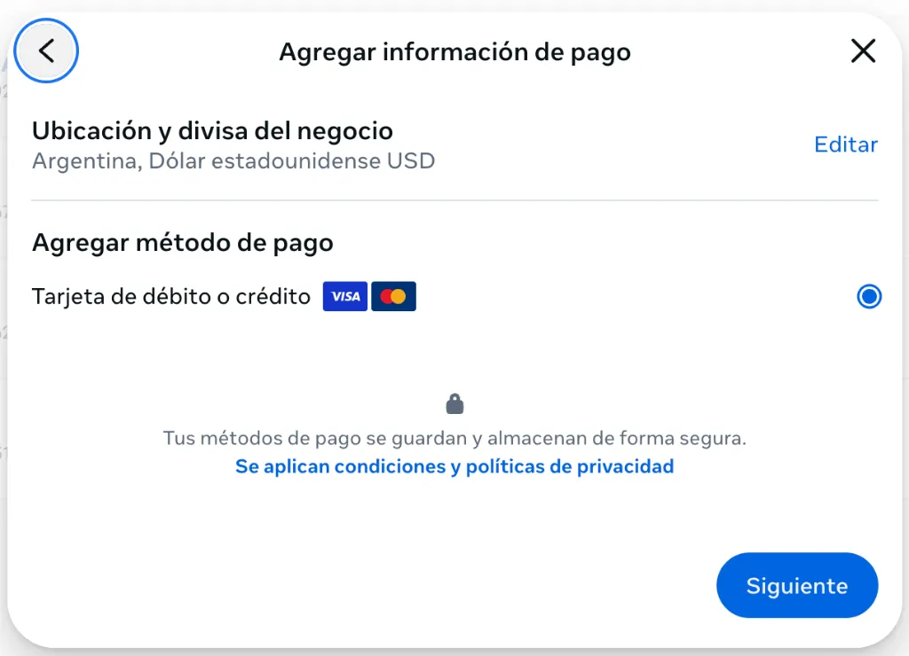 Selección del método de pago