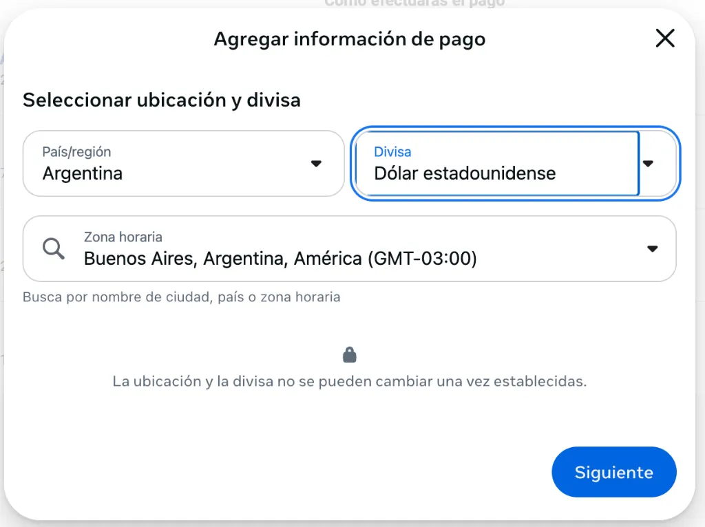Selección de ubicación y divisa