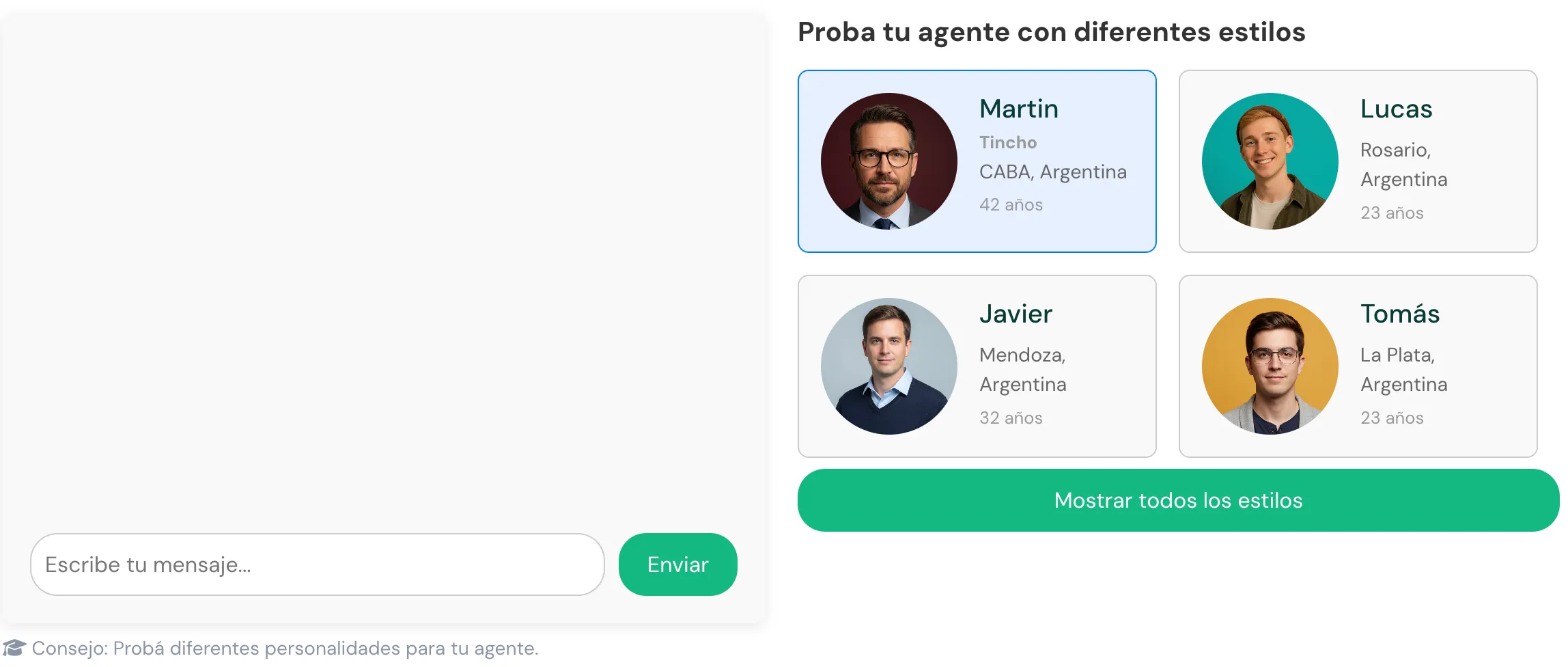 Interfaz de Testeo de Agentes